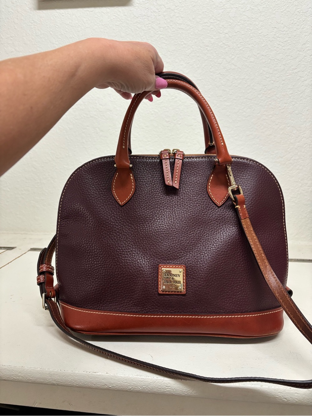 Dooney & Bourke Burgundy and Brown Leather Satchel
